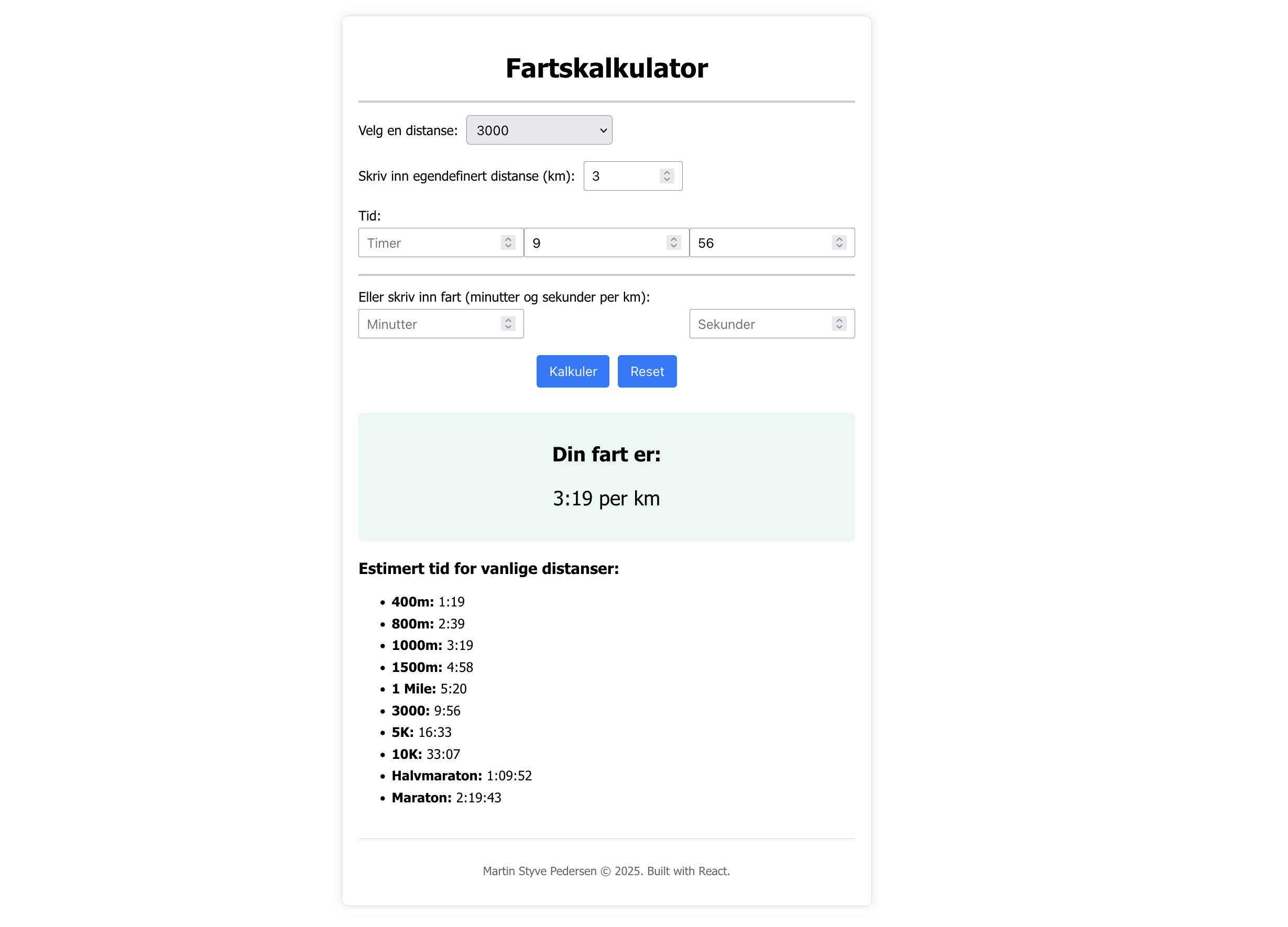 Fartskalkulator website
